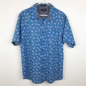 Eighty Eight Platinum Pineapple Print Blue White Red Short Sleeve Button Up XL